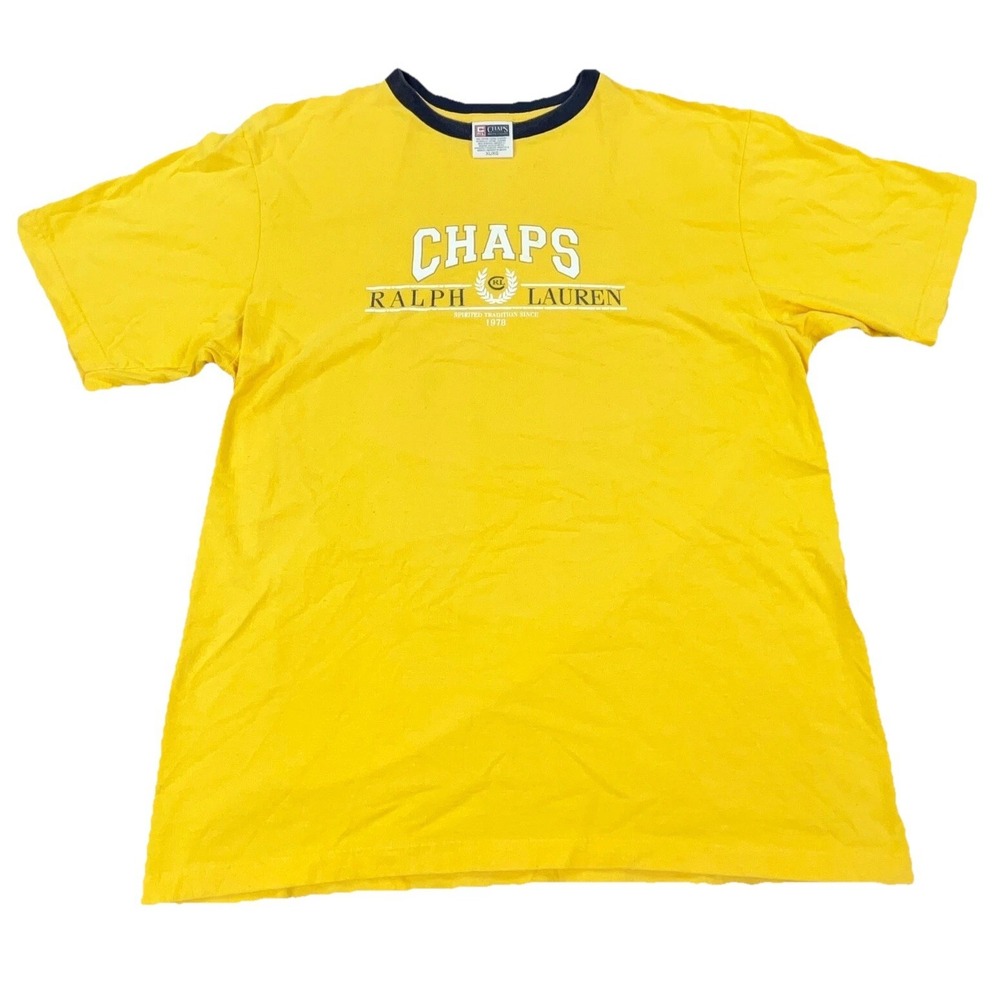 Vintage Chaps Ralph Lauren Shirt Men XL Yellow Blue Tee Spell Out Y2K Adult T *